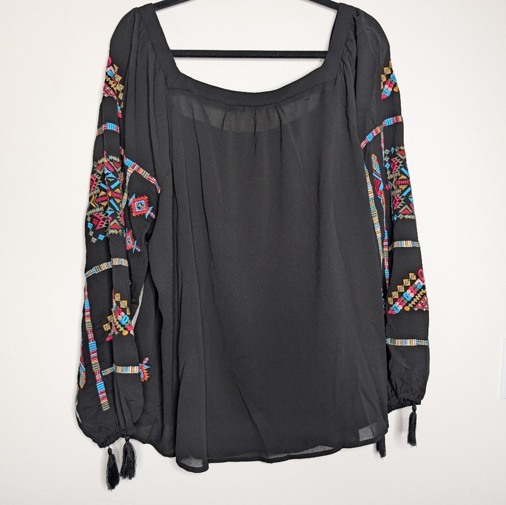 Savanna Jane Black Blouse with Colorful Embroidery - Picture 8 of 10